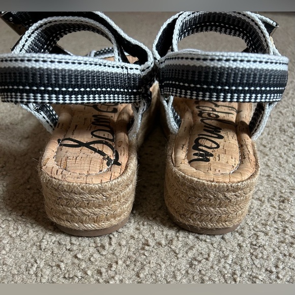 Sam Edelman Artica Woven Flatform Wedge Platform Espadrilles Sandal BLACK WHITE - Picture 15 of 16